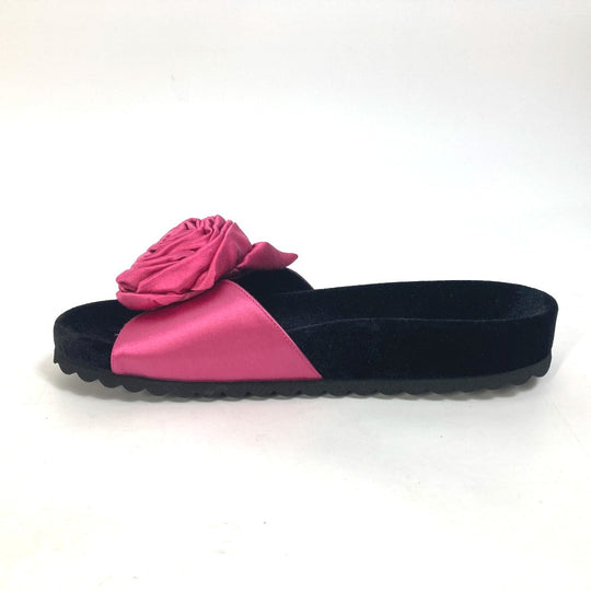 MIUMIU Sandals 5XX399 Velour, Satin black Rose Rose Rose slide sandals Women 34.5 Used Authentic