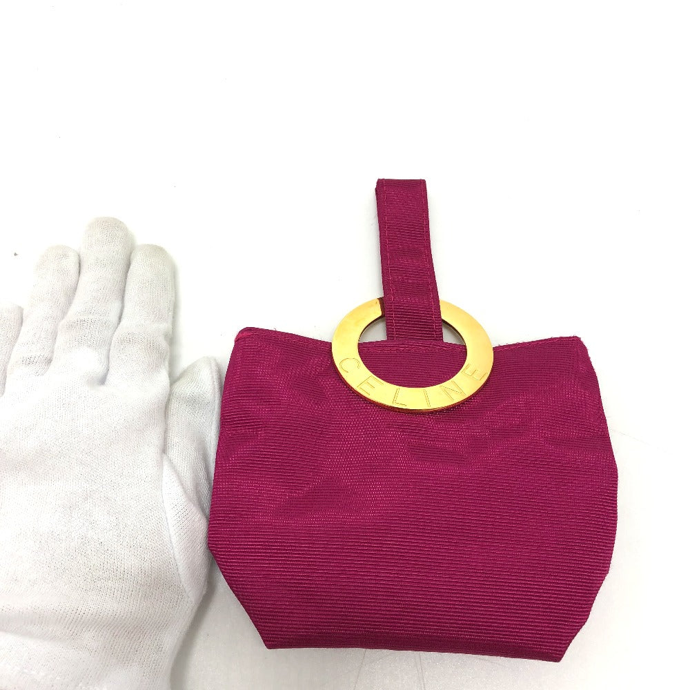 CELINE Cosmetics Pouch canvas pink Circle logo Mini pouch Women Used Authentic
