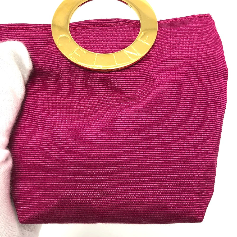 CELINE Cosmetics Pouch canvas pink Circle logo Mini pouch Women Used Authentic
