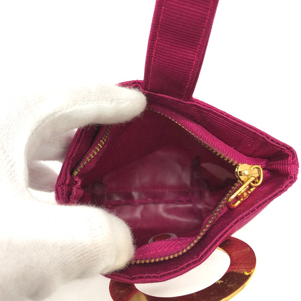 CELINE Cosmetics Pouch canvas pink Circle logo Mini pouch Women Used Authentic