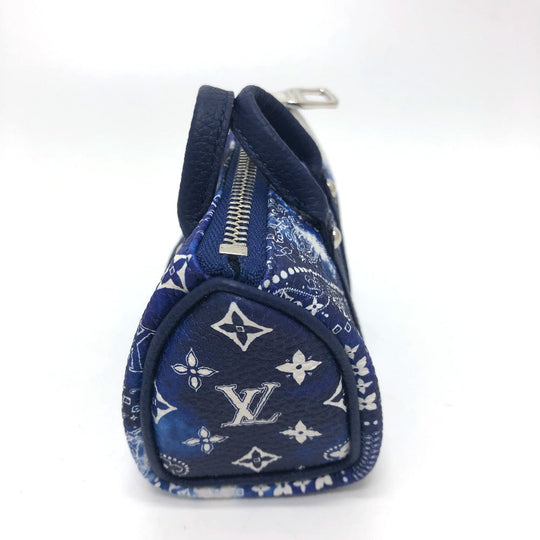 LOUIS VUITTON key ring MP3337 Monogram canvas blue monogram bandana Porto Cle Pouch mens Used Authentic