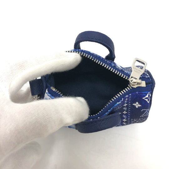 LOUIS VUITTON key ring MP3337 Monogram canvas blue monogram bandana Porto Cle Pouch mens Used Authentic
