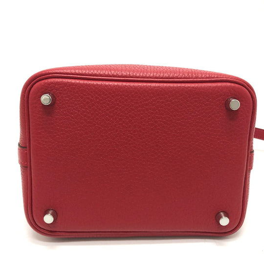 HERMES Handbag Taurillon Clemence Red Picotan Lock PM 18