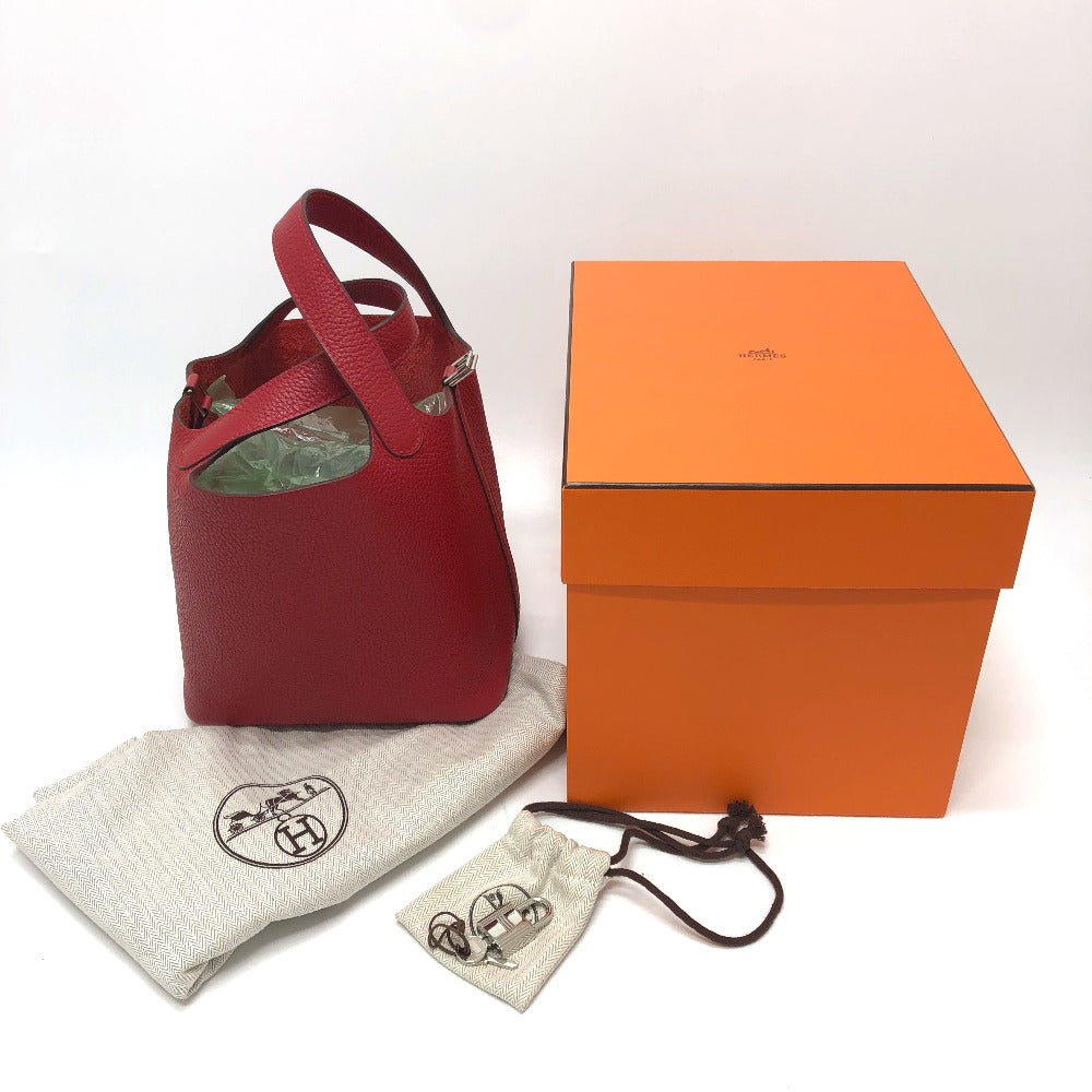 HERMES Handbag Taurillon Clemence Red Picotan Lock PM 18