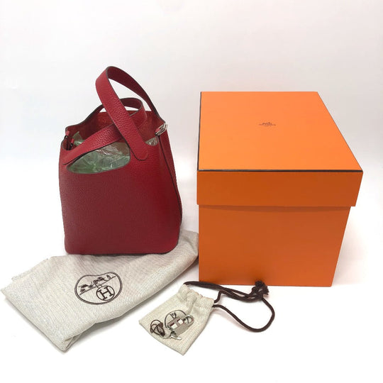 HERMES Handbag Taurillon Clemence Red Picotan Lock PM 18