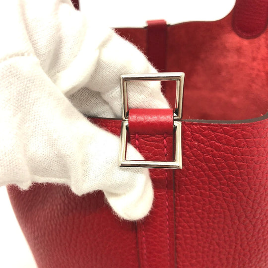 HERMES Handbag Taurillon Clemence Red Picotan Lock PM 18