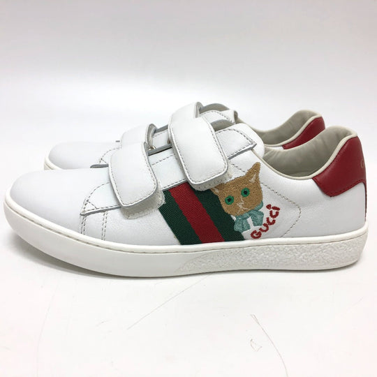 GUCCI sneakers leather white sherry line cat Cat Kids 32 Used Authentic