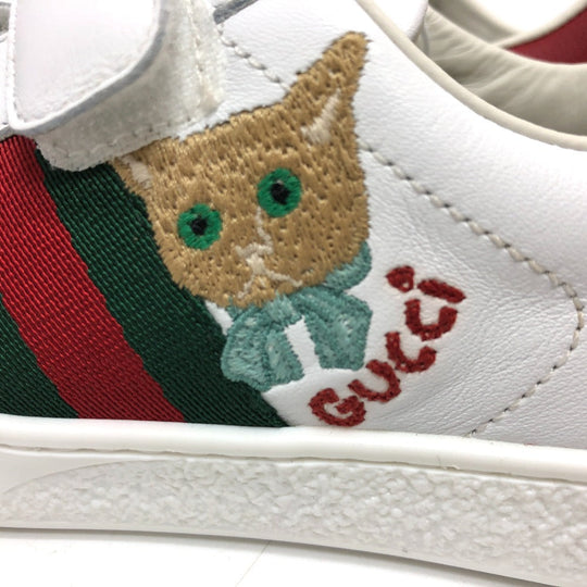 GUCCI sneakers leather white sherry line cat Cat Kids 32 Used Authentic