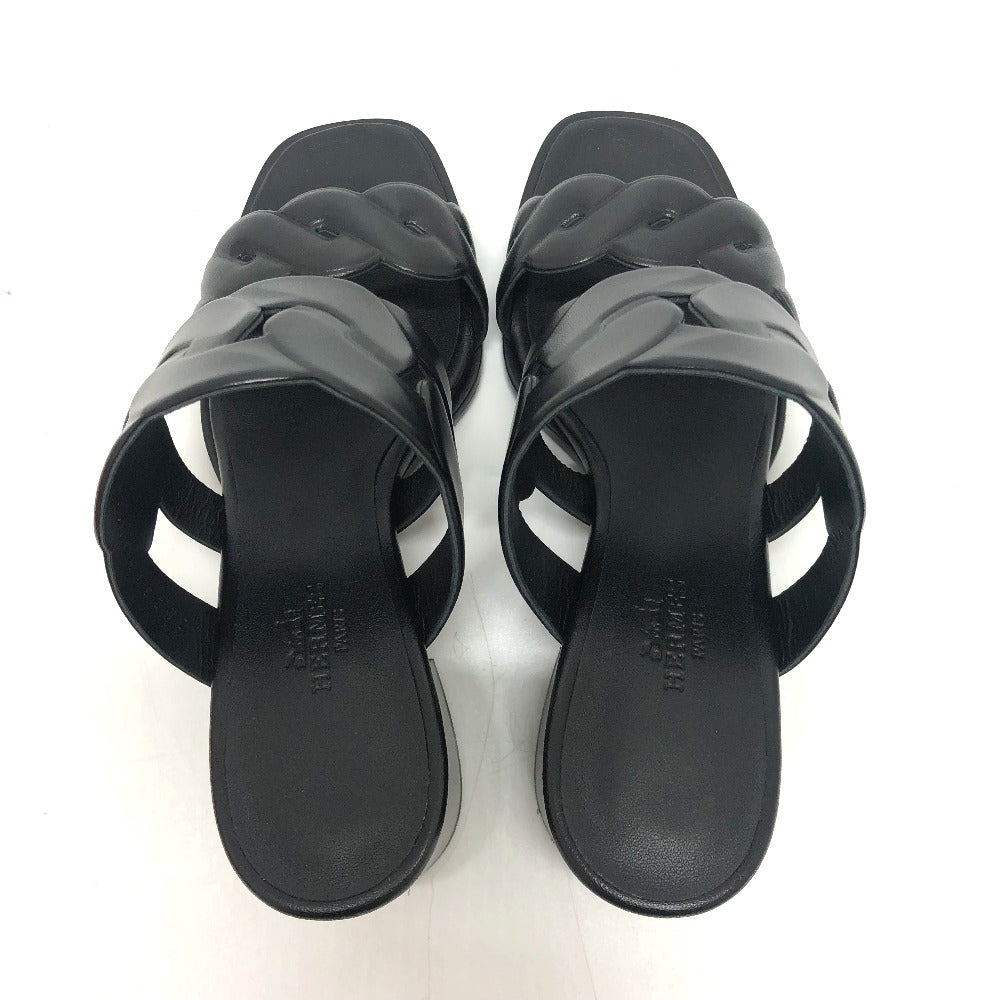 HERMES Sandals leather black Chene Dunkle Gabby Women 36.5 Used Authentic