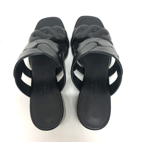 HERMES Sandals leather black Chene Dunkle Gabby Women 36.5 Used Authentic