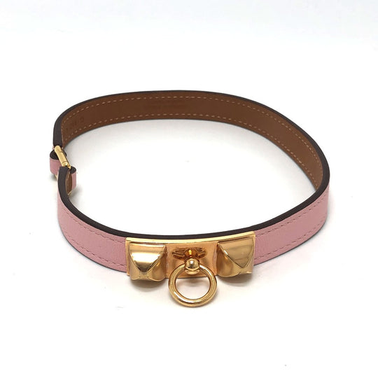 HERMES bracelet Swift pink Rival double tour double Women T1 Used Authentic