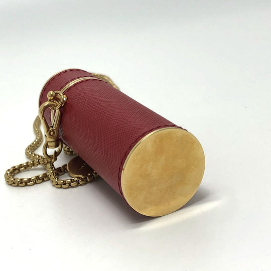PRADA Accessory case saffiano leather Red Lip case Women Used Authentic