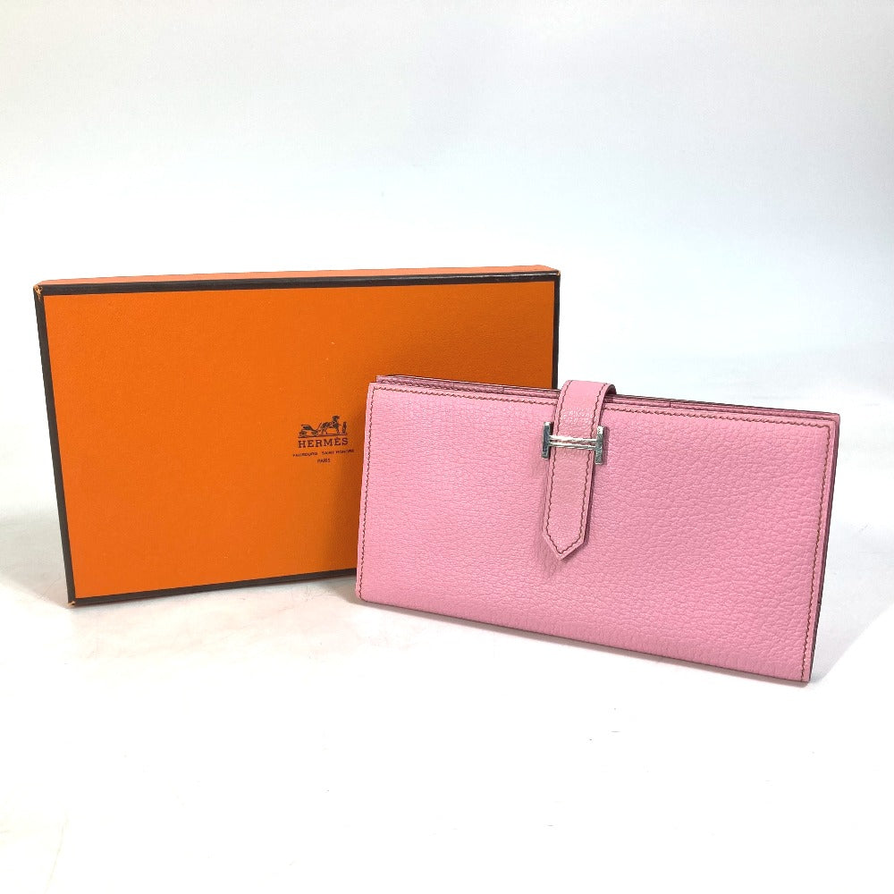 HERMES Long Wallet Purse Shave pink Long Wallet HMetal Bane Souffle
