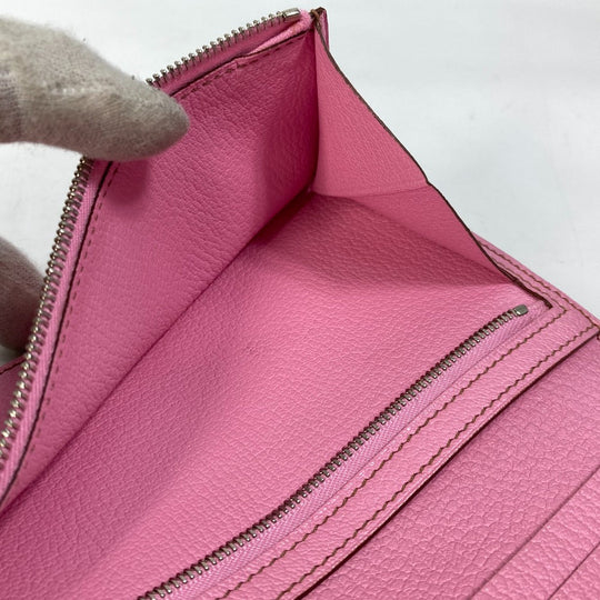HERMES Long Wallet Purse Shave pink Long Wallet HMetal Bane Souffle