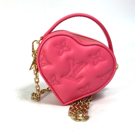 LOUIS VUITTON Shoulder Bag M81893 leather pink Monogram Bubblegram pop my heart pouch Women Used Authentic