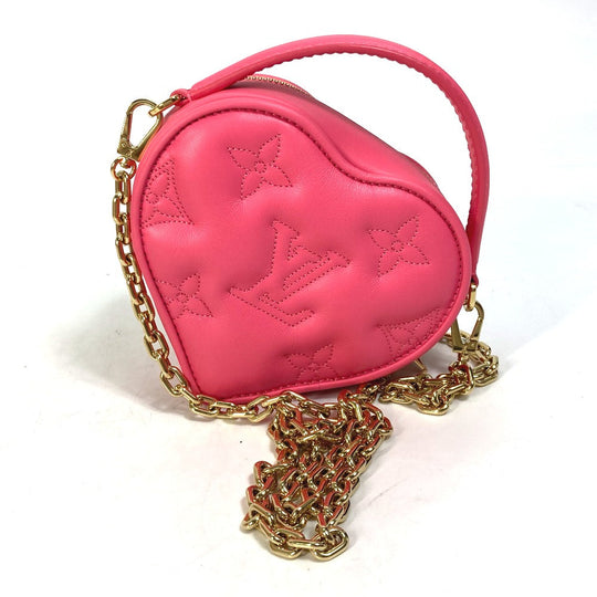 LOUIS VUITTON Shoulder Bag M81893 leather pink Monogram Bubblegram pop my heart pouch Women Used Authentic