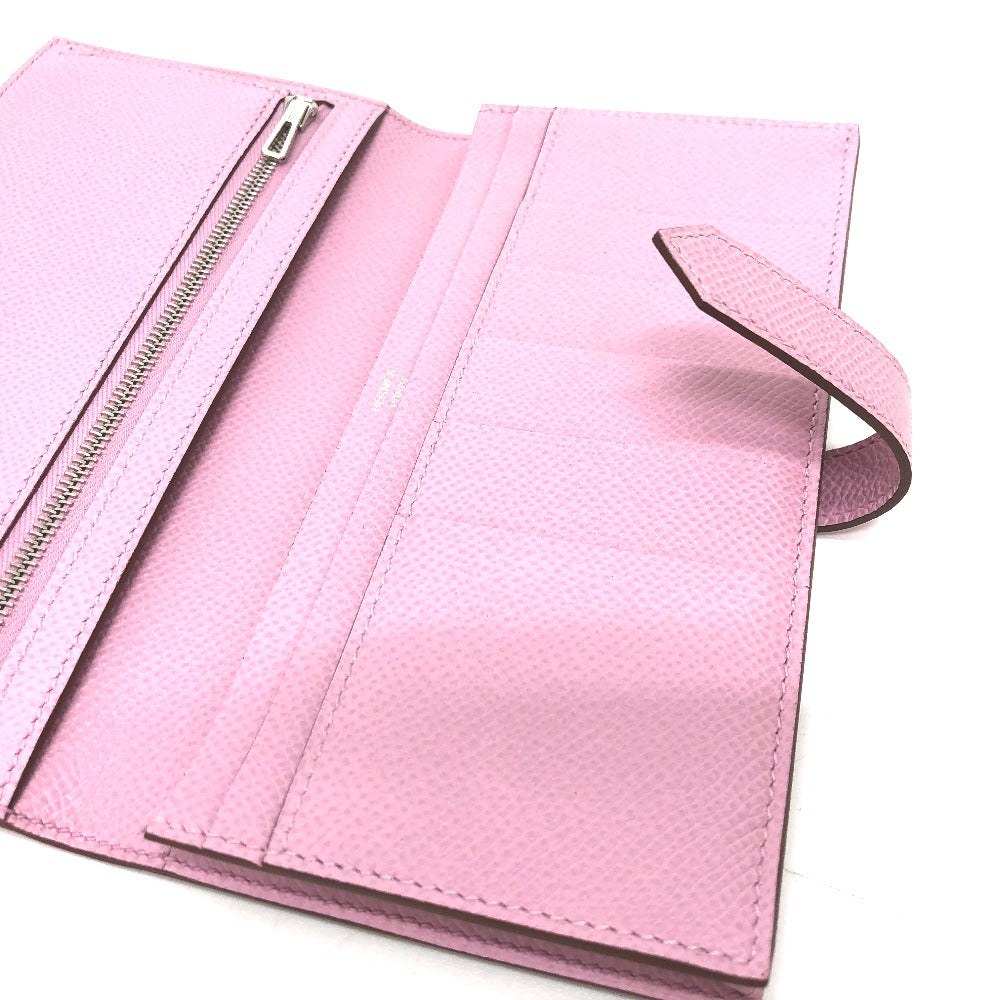 HERMES Long Wallet Purse Epsom pink HMetal Beansufla Women Used Authentic