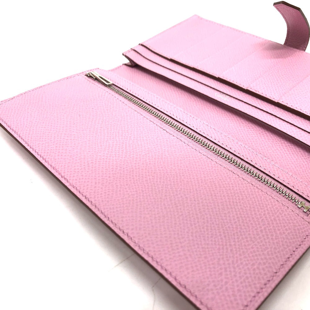 HERMES Long Wallet Purse Epsom pink HMetal Beansufla Women Used Authentic