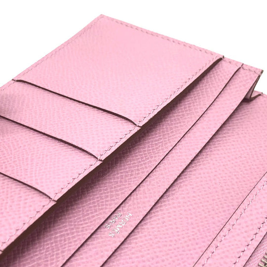 HERMES Long Wallet Purse Epsom pink HMetal Beansufla Women Used Authentic