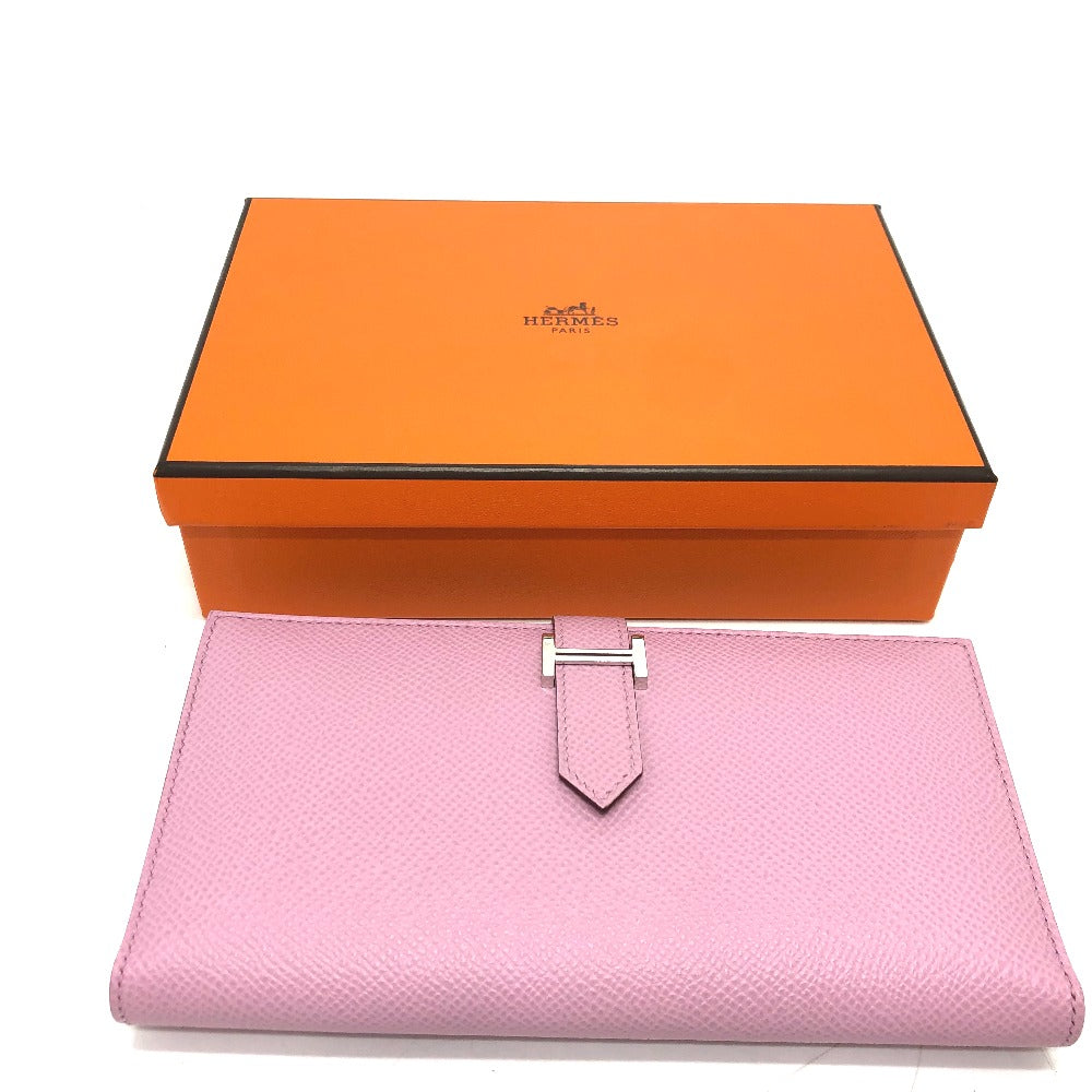 HERMES Long Wallet Purse Epsom pink HMetal Beansufla Women Used Authentic