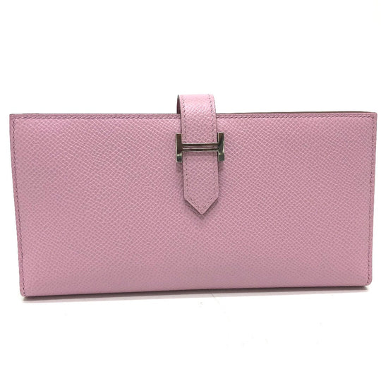 HERMES Long Wallet Purse Epsom pink HMetal Beansufla Women Used Authentic