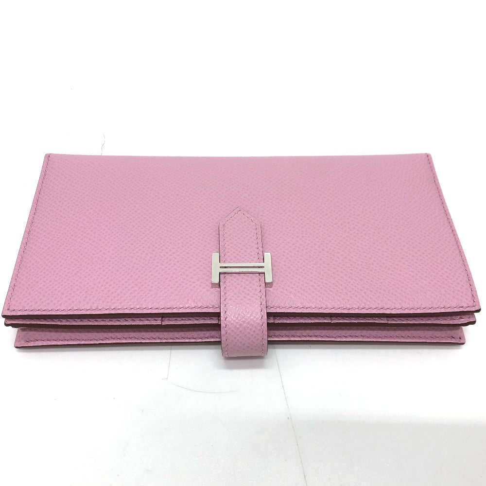 HERMES Long Wallet Purse Epsom pink HMetal Beansufla Women Used Authentic