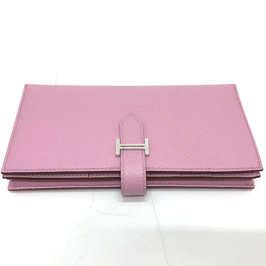 HERMES Long Wallet Purse Epsom pink HMetal Beansufla Women Used Authentic
