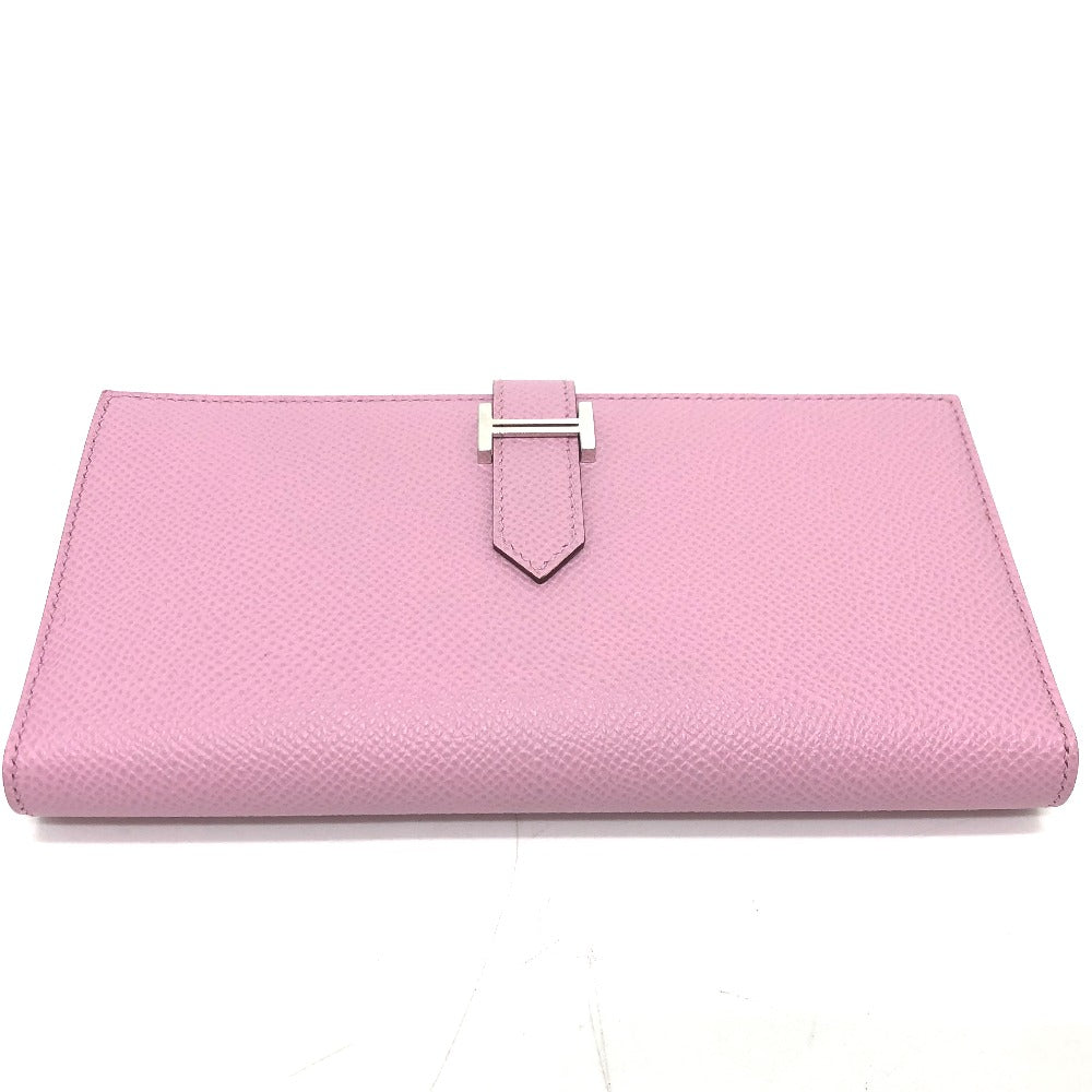 HERMES Long Wallet Purse Epsom pink HMetal Beansufla Women Used Authentic