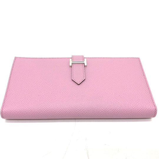 HERMES Long Wallet Purse Epsom pink HMetal Beansufla Women Used Authentic
