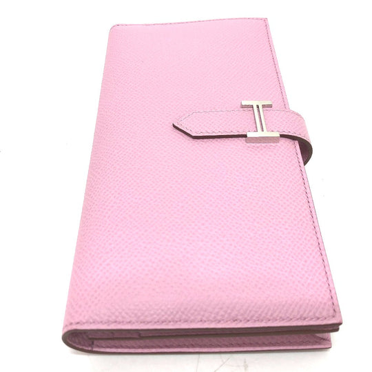 HERMES Long Wallet Purse Epsom pink HMetal Beansufla Women Used Authentic