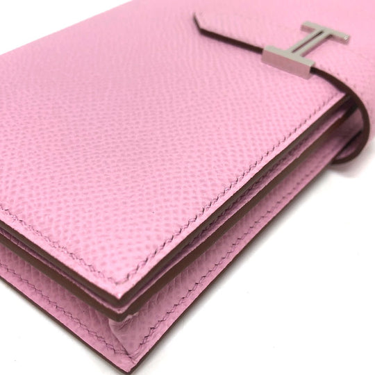 HERMES Long Wallet Purse Epsom pink HMetal Beansufla Women Used Authentic