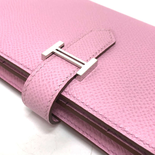HERMES Long Wallet Purse Epsom pink HMetal Beansufla Women Used Authentic