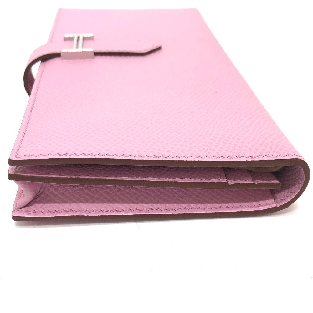 HERMES Long Wallet Purse Epsom pink HMetal Beansufla Women Used Authentic