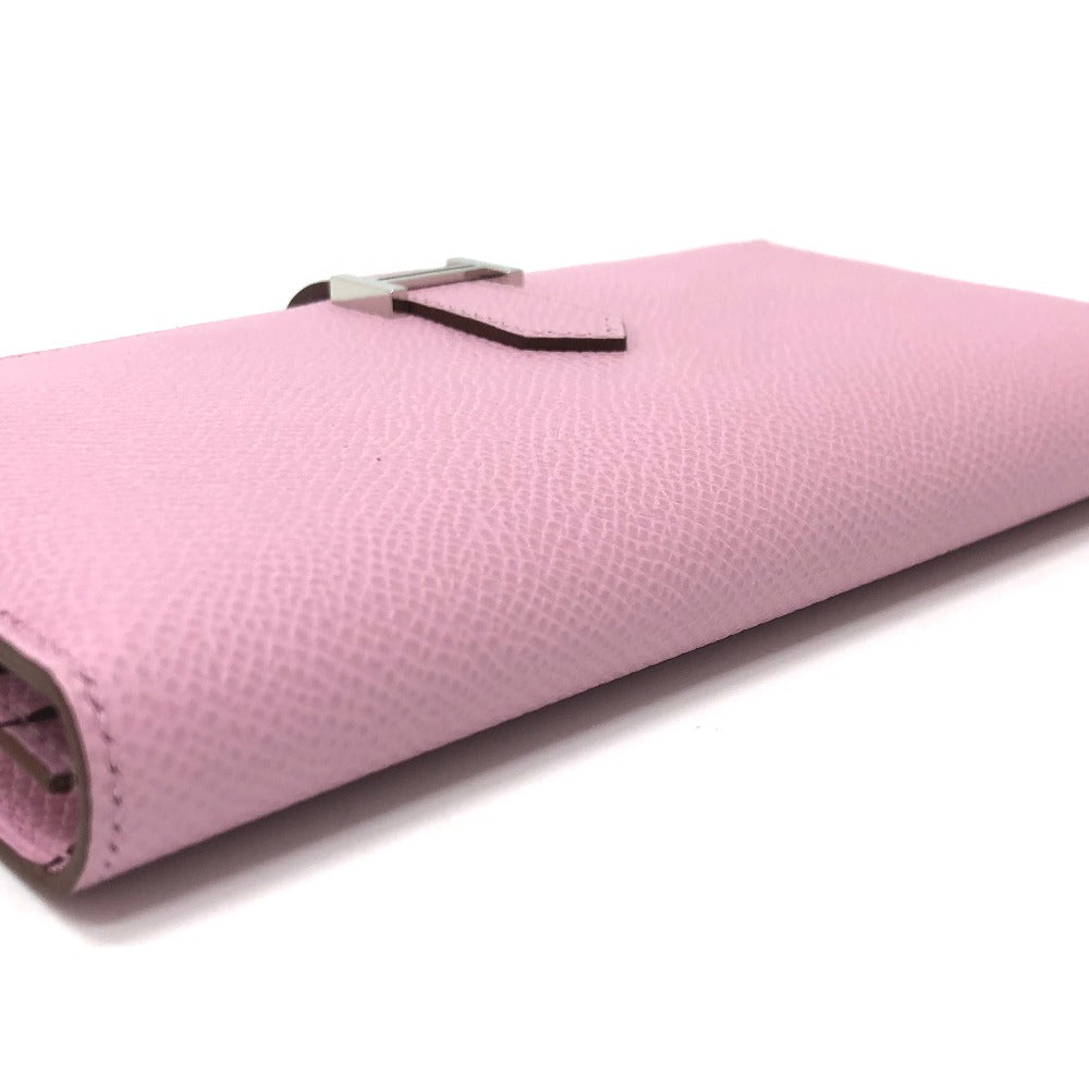 HERMES Long Wallet Purse Epsom pink HMetal Beansufla Women Used Authentic