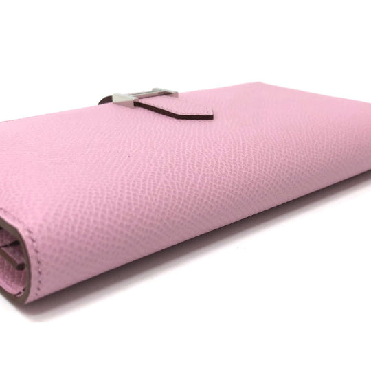 HERMES Long Wallet Purse Epsom pink HMetal Beansufla Women Used Authentic