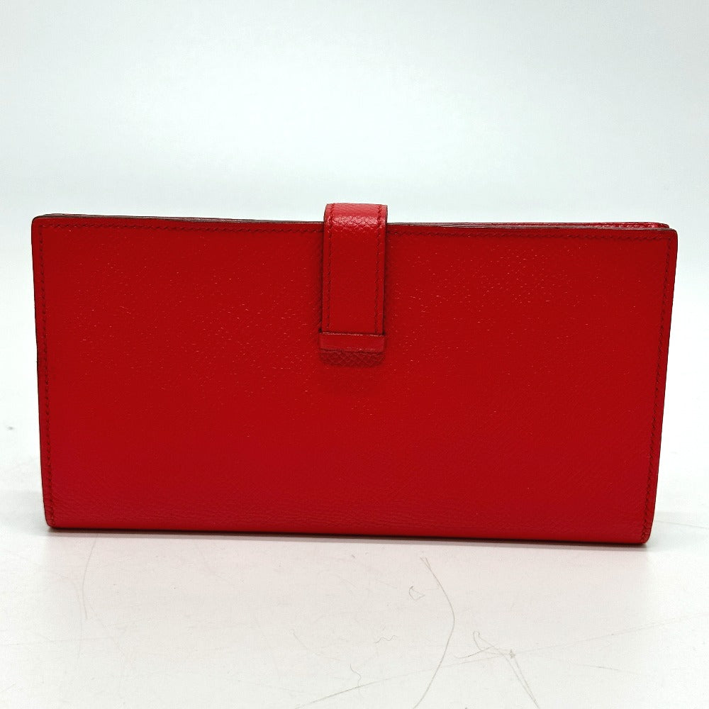 HERMES Long Wallet Purse Epsom Red HMetal Beansufla Women Used Authentic