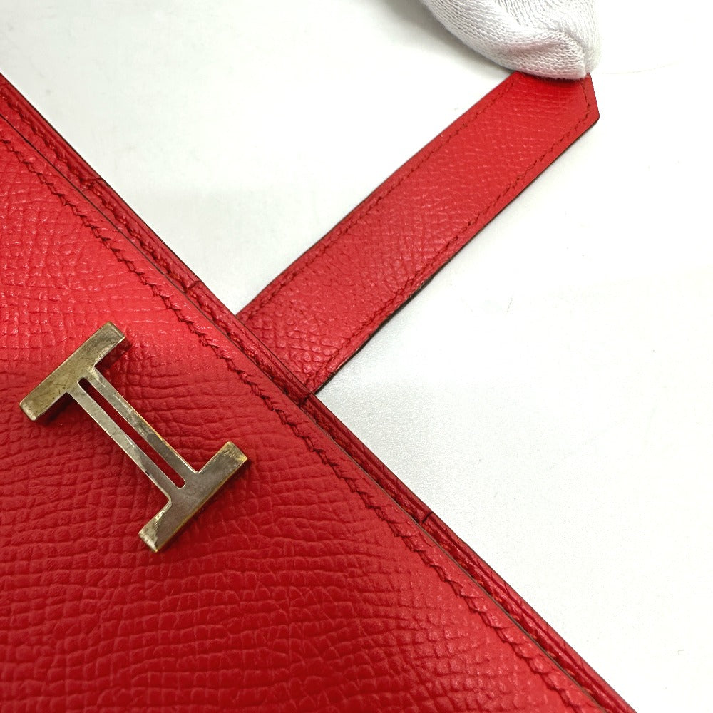 HERMES Long Wallet Purse Epsom Red HMetal Beansufla Women Used Authentic