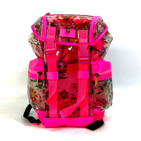 GUCCI Backpack 555549 Plastics, Leather Fluorescent pink Backpack Flora floral pattern flower Women Used Authentic