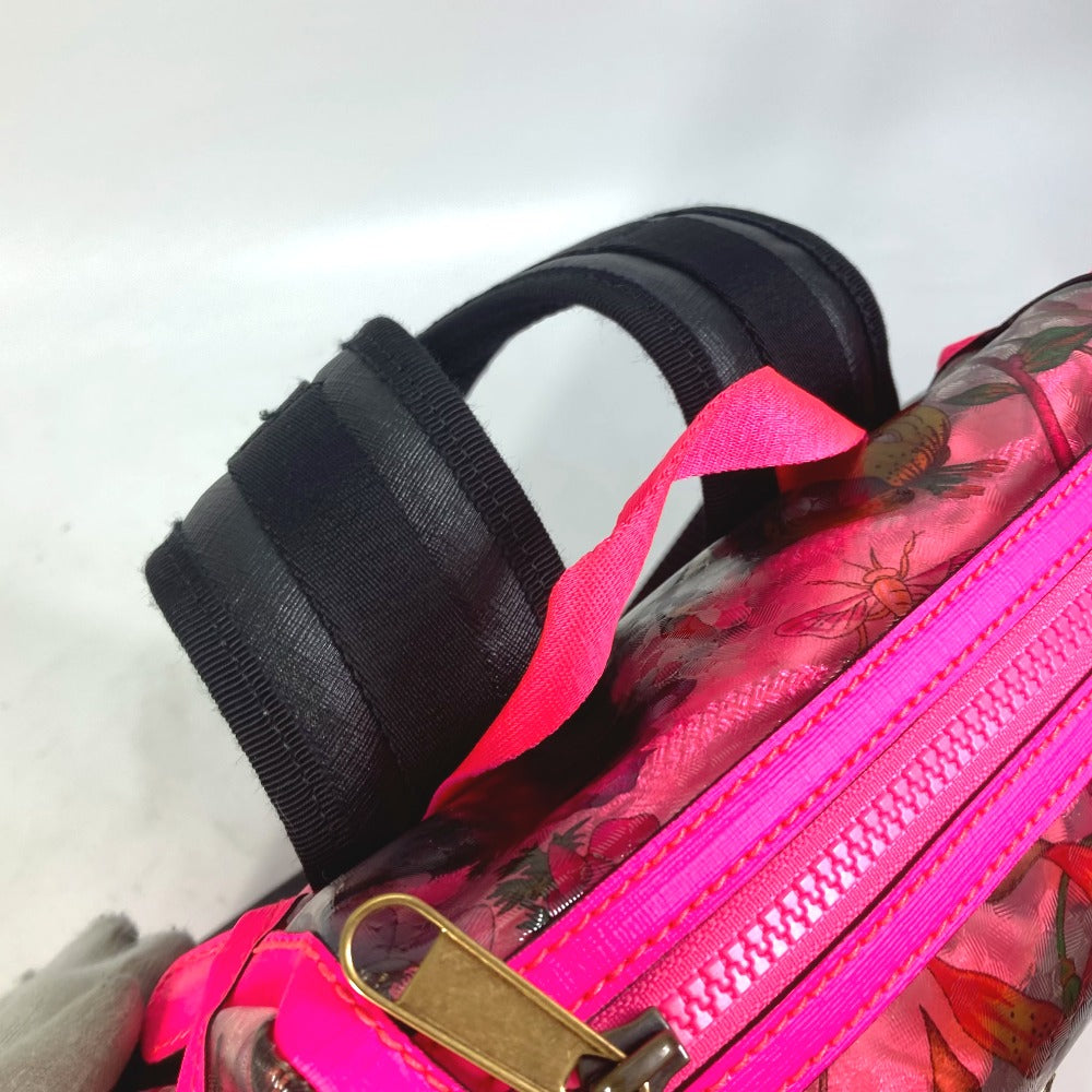 GUCCI Backpack 555549 Plastics, Leather Fluorescent pink Backpack Flora floral pattern flower Women Used Authentic