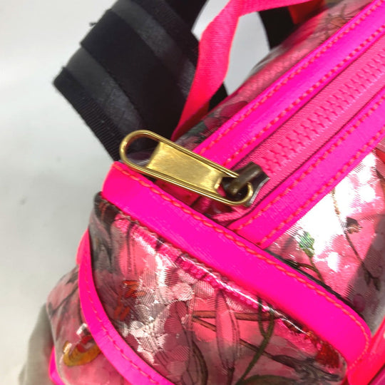 GUCCI Backpack 555549 Plastics, Leather Fluorescent pink Backpack Flora floral pattern flower Women Used Authentic