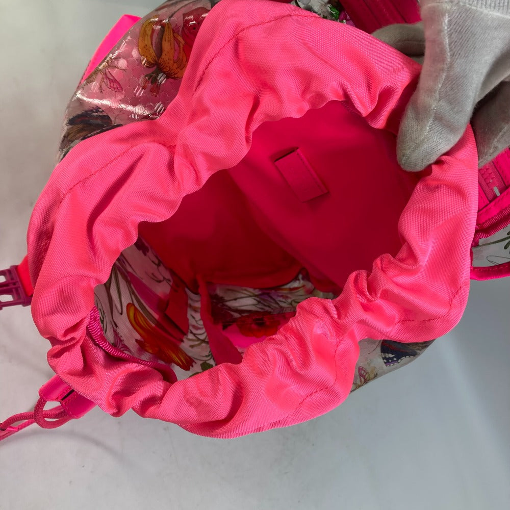GUCCI Backpack 555549 Plastics, Leather Fluorescent pink Backpack Flora floral pattern flower Women Used Authentic