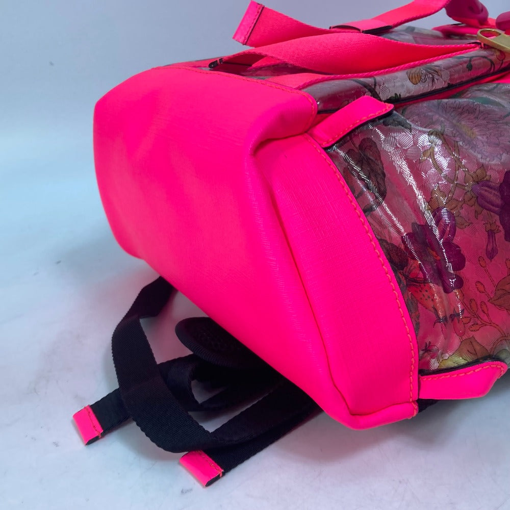 GUCCI Backpack 555549 Plastics, Leather Fluorescent pink Backpack Flora floral pattern flower Women Used Authentic