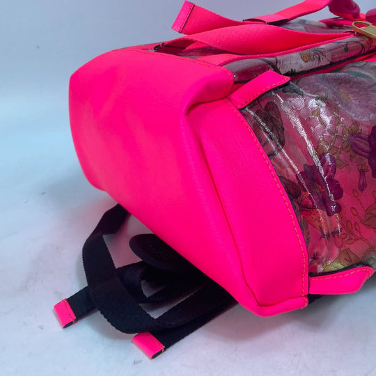 GUCCI Backpack 555549 Plastics, Leather Fluorescent pink Backpack Flora floral pattern flower Women Used Authentic