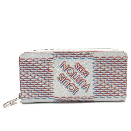 LOUIS VUITTON Long Wallet Purse M81403 leather white damier spray Zippy Wallet Vertical Women Used Authentic