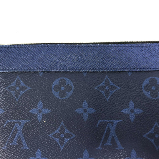 LOUIS VUITTON Pouch M30278 Leather/Tigarama blue Taigalama Pochette Discovery PM mens Used Authentic
