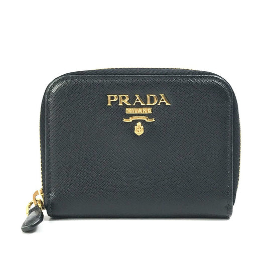 PRADA Coin case 1MM268 saffiano leather black logo Women Used Authentic