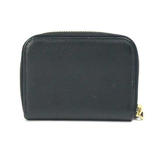 PRADA Coin case 1MM268 saffiano leather black logo Women Used Authentic