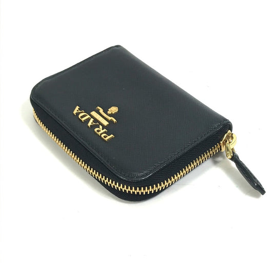 PRADA Coin case 1MM268 saffiano leather black logo Women Used Authentic