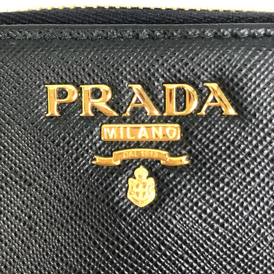 PRADA Coin case 1MM268 saffiano leather black logo Women Used Authentic