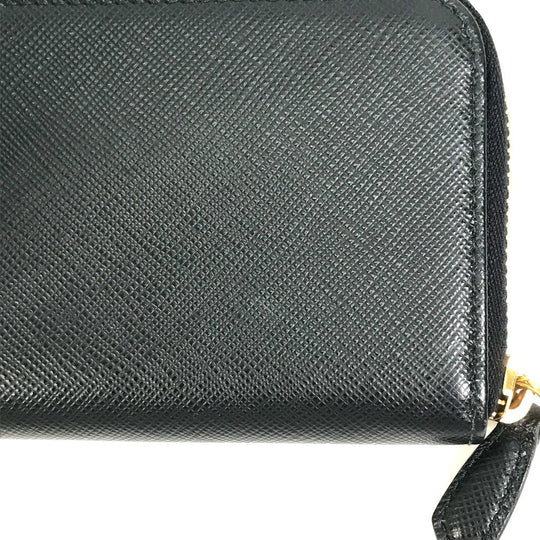 PRADA Coin case 1MM268 saffiano leather black logo Women Used Authentic